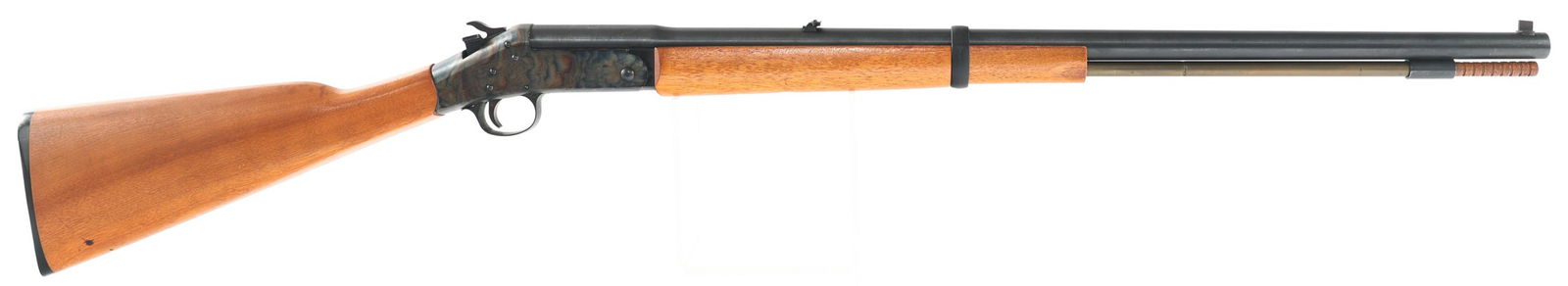 H&R MODEL 156 HUNTSMAN .45 CAL PERCUSSION RIFLE: H&R MODEL 156 HUNTSMAN .45 CAL PERCUSSION RIFLE Harrington & Richardson Model 156 Huntsman single shot .45 caliber percussion rifle. Blued barrel. Color case hardened receiver. Walnut stock and fore g