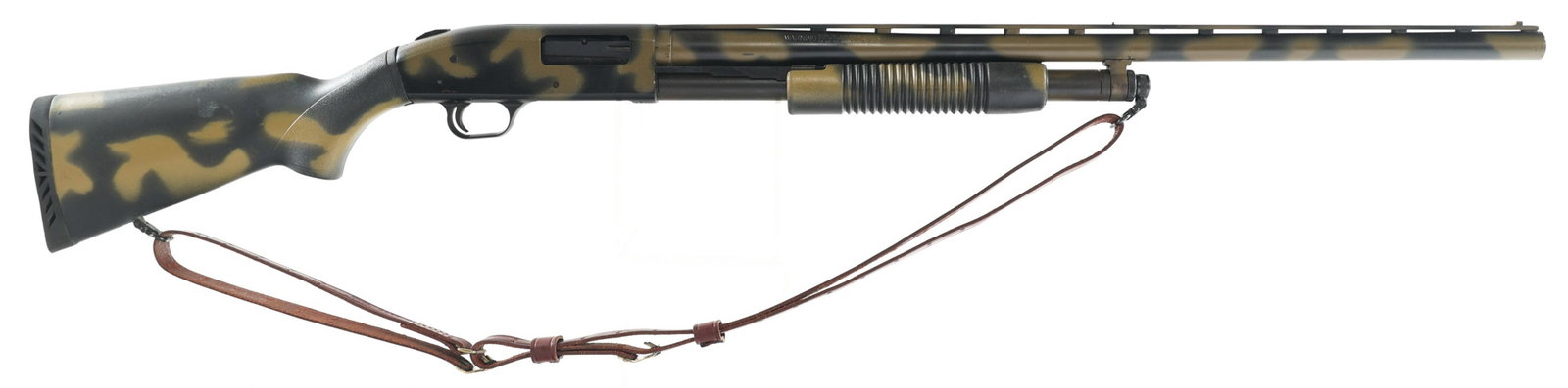 1988 MOSSBERG MODEL 500A PUMP ACTION 12 GA SHOTGUN: 1988 MOSSBERG MODEL 500A PUMP ACTION 12 GA SHOTGUN 1988 Mossberg Model 500A pump action 12 gauge shotgun. 2.75-3" shells. 28" vented rib barrel. Accu - Mag improved cylinder choke. Camouflage finish. 