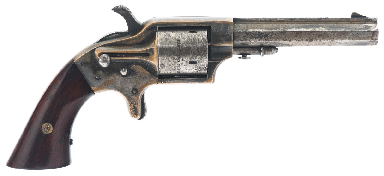 MERWIN & BRAY .30 CAL CUP FIRE POCKET REVOLVER: MERWIN & BRAY .30 CAL CUP FIRE POCKET REVOLVER Merwin & Bray .30 caliber cup fire Pocket Revolver. Barrel address reads Merwin & Bray Firearms Co NY. Cylinder stamped with patent dates July 12, 1859 a
