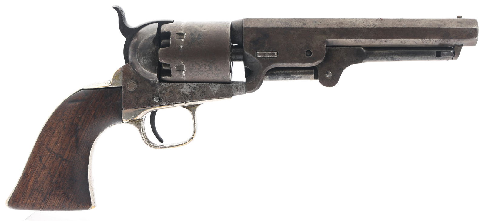 1860 COLT MODEL 1851 NAVY .36 CALIBER REVOLVER: 1860 COLT MODEL 1851 NAVY .36 CALIBER REVOLVER 1860 Colt Model 1851 Navy .36 caliber single action percussion revolver. Barrel stamped "Address Saml Colt Hartford CT." Left side of frame stamped "Colt