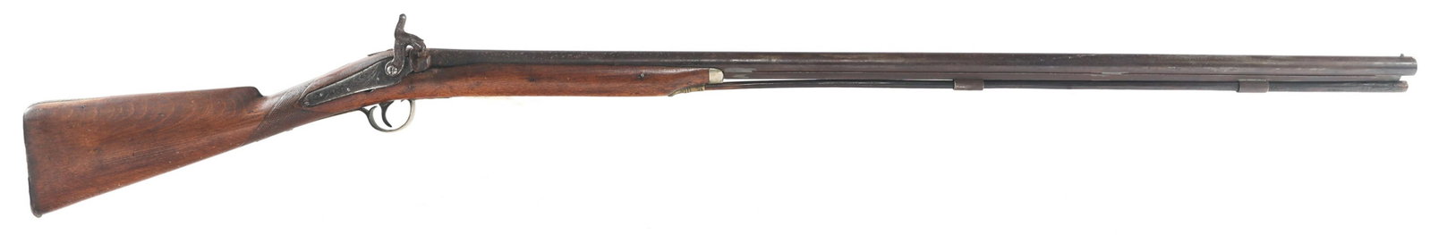 HALF STOCK 16 GA PERCUSSION FOWLER SHOTGUN: HALF STOCK 16 GA PERCUSSION FOWLER SHOTGUN Full stock 16 gauge percussion fowler shotgun. Lightly engraved lockplate. Proofed 39 inch barrel. Checkered walnut stock. | Caliber / Gauge: 16 | Barrel Len