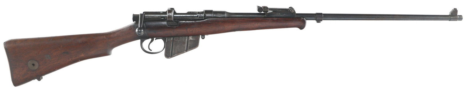 SPORTERIZED 1916 BSA SHT.LE III .303 CAL RIFLE: SPORTERIZED 1916 BSA SHT.LE III .303 CAL RIFLE Sporterized 1916 BSA SHT.LE III .303 caliber rifle. Collar stamped "GR" under a crown, "B.S.A. Co. 1916 SHT LE III". Serial numbers match on receiver, ba