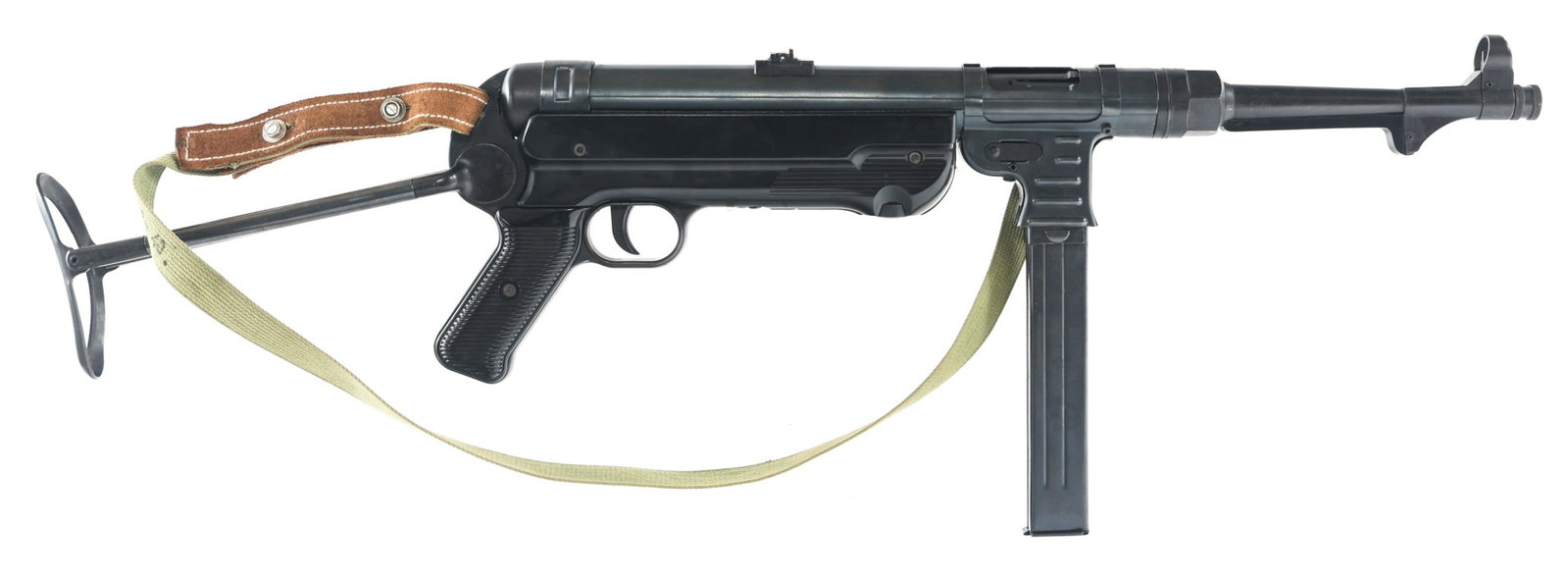 MGC 68 MP40 MACHINEGUN DISPLAY MODEL: MGC 68 MP40 MACHINEGUN DISPLAY MODEL MGC 68 model MP 40 Non-Firing display submachine gun. Receiver ring stamped "MP40 mgc 68". Bolt, trigger, magazine, and folding stock functional. Barrel has been b