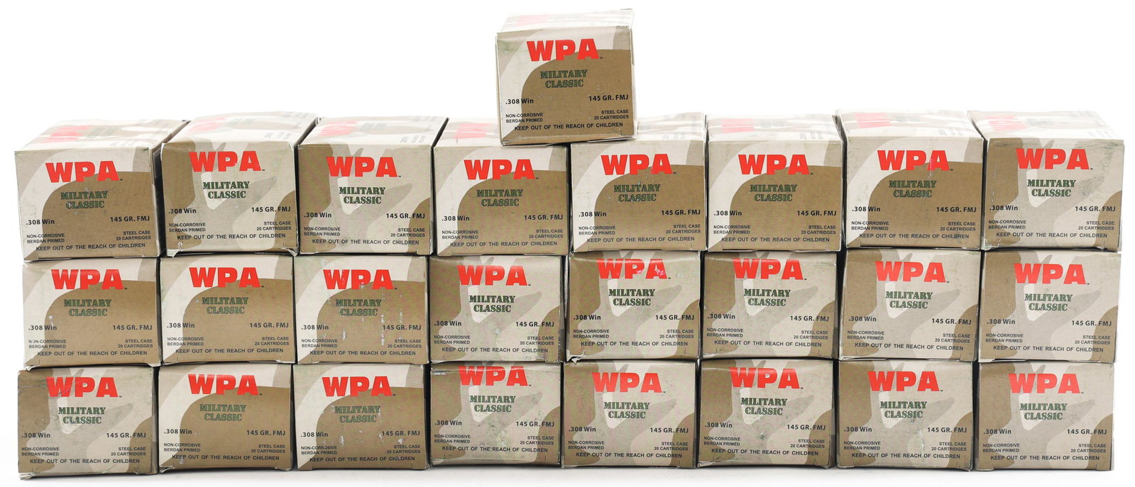 AMMUNITION 475+ ROUNDS OF WPA .308 WIN.: AMMUNITION 475+ ROUNDS OF WPA .308 WIN. 475+ rounds of WPA Military Classic .308 Win. in boxes. 145 grain FMJ. | Caliber / Gauge: 308