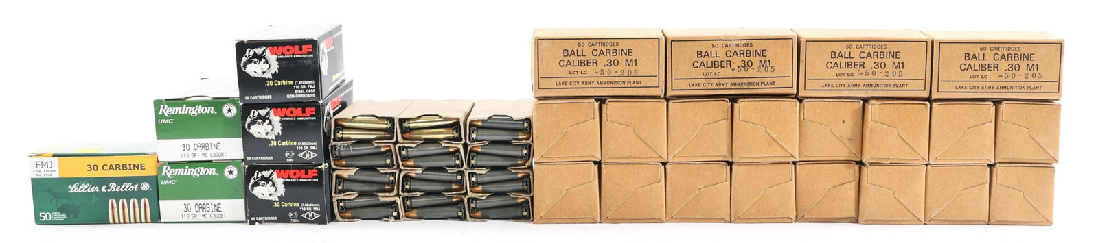 AMMUNITION CANS OF .30 CARBINE - 53 POUNDS TGW: AMMUNITION CANS OF .30 CARBINE - 53 POUNDS TGW Two ammo cans of .30 Carbine caliber ammunition. 53.3 pounds total gross weight including cans. | Caliber / Gauge: 30 Carbine