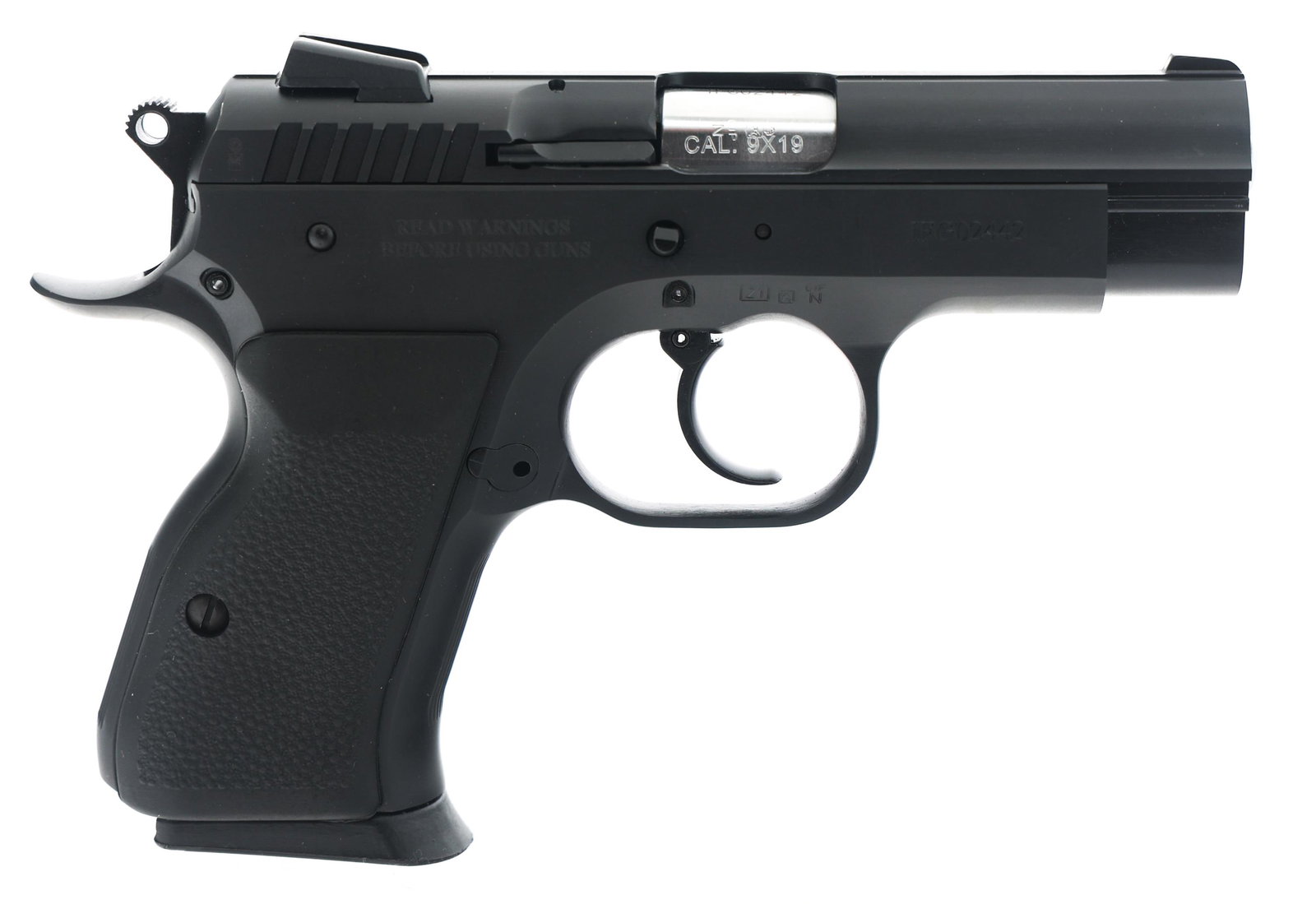 TANFOGLIO MODEL DEFIANT FORCE 9mm CAL PISTOL: TANFOGLIO MODEL DEFIANT FORCE 9mm CAL PISTOL Tanfoglio Model Defiant Force Compact 9mm caliber semi automatic pistol. Black finish. 3 dot sights. Two magazines. Original hard case and manual. | Calibe