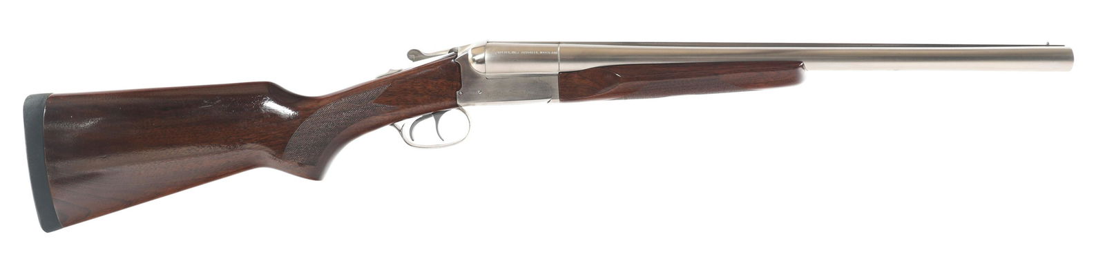 STOEGER MODEL COACH GUN 12 GA SBS SHOTGUN: STOEGER MODEL COACH GUN 12 GA SBS SHOTGUN Stoeger Model Coach Gun 12 gauge side by side shotgun. Polished nickel finish. AA-grade satin walnut stocks. Improved cylinder and Modified chokes. Brass bead