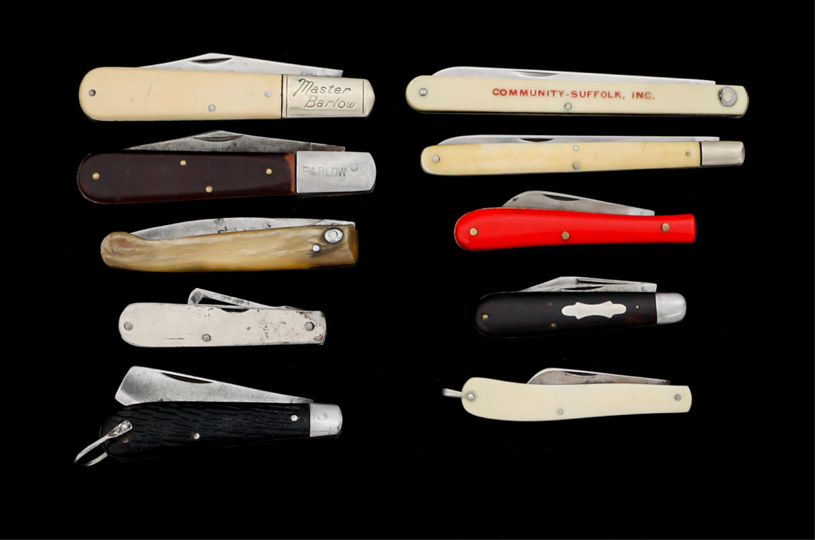 FOLDING KNIFE LOT OF 10: FOLDING KNIFE LOT OF 10 Lot of 10 Folding Knives. Various models. Multiple blades. Makers include Colonial, Schrade, Imperial, Winchester, Sabre, Case XX, and Utica. Blade Length: 1 7/8" to 4 5/8" | T