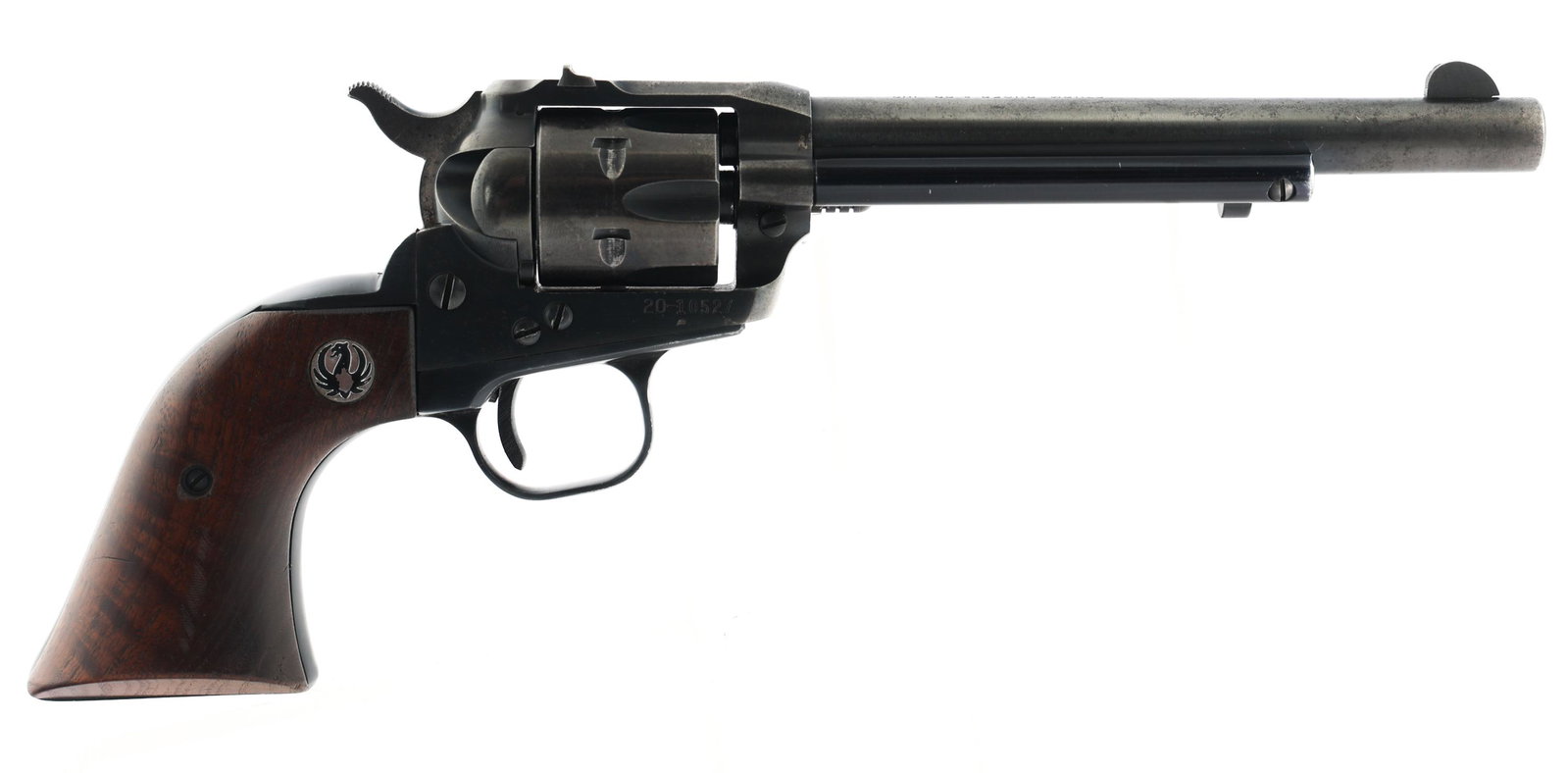 RUGER MODEL SINGLE SIX .22 LR CALIBER SA REVOLVER: RUGER MODEL SINGLE SIX .22 LR CALIBER SA REVOLVER 1969 Ruger Model single Six .22 LR caliber single action revolver. Blued finish. Walnut grips with Ruger medallion. Adjustable rear sight. Extra .22 L