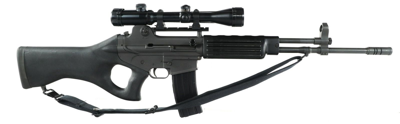 DAEWOO MODEL DR-200 .223 CAL SEMI AUTO CARBINE: DAEWOO MODEL DR-200 .223 CAL SEMI AUTO CARBINE Daewoo model DR-200 .223 caliber semi automatic carbine. Matte black finish. Hakko 3-9x40 scope. Quick disconnect scope rings. One magazine. Black sling.