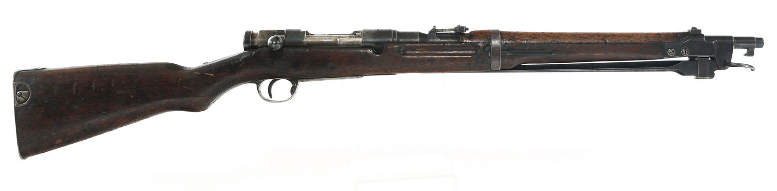 JAPANESE KOISHIKAWA TYPE 44 6.5mm ARISAKA CARBINE: JAPANESE KOISHIKAWA TYPE 44 6.5mm ARISAKA CARBINE Japanese Koishikawa Arsenal Model Type 44 6.5mm bolt action Arisaka Carbine. Ground Mum. Knurled safety. Bolt is stamped "6". No import marks. Blued f