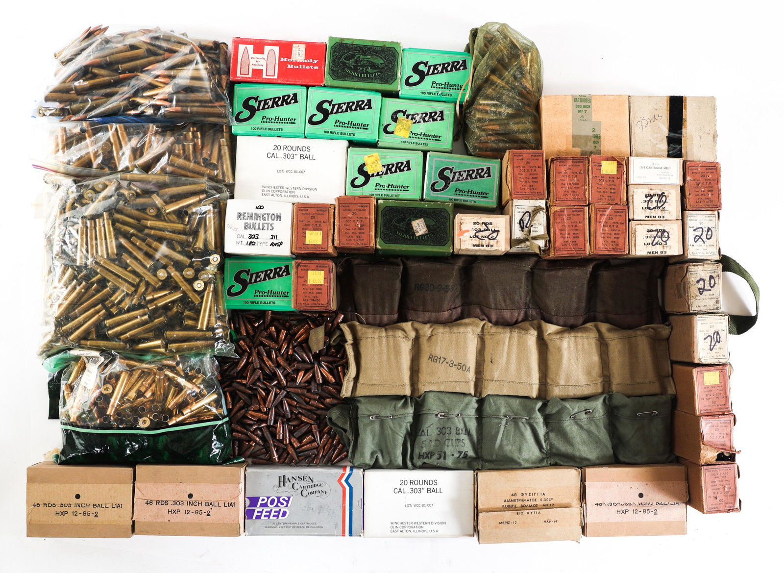 AMMUNITION .303 BRITISH CALIBER 115 POUNDS TGW: AMMUNITION .303 BRITISH CALIBER 115 POUNDS TGW 115 pounds total gross weight of .303 British caliber ammunition and reloading supplies. Three metal ammo cans. Weight includes ammo cans and all packagi