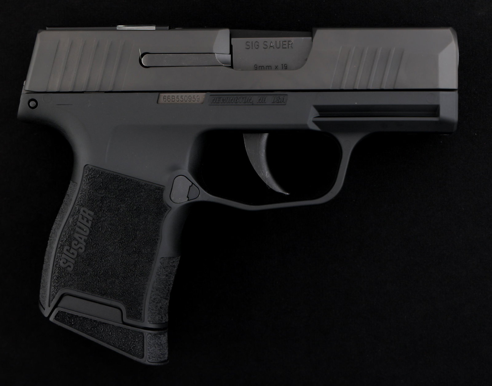 SIG SAUER MODEL P365 SAS 9mm CAL PISTOL: SIG SAUER MODEL P365 SAS 9mm CAL PISTOL Sig Sauer Model 365 SAS 9mm caliber "VVVVCGK" semi automatic pistol. Black finish on slide. Black frame. FT Bullseye sights. 2 magazines. Original hard case wit