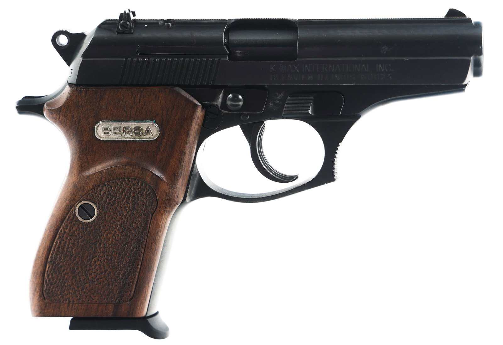BERSA MODEL 383 .380 CALIBER SEMI AUTO PISTOL: BERSA MODEL 383 .380 CALIBER SEMI AUTO PISTOL Bersa Model 383 .380 ACP caliber semi automatic pistol. Import marked K-Max International. Bersa logo wood grips. One magazine. | Caliber / Ga 380 ACP | B
