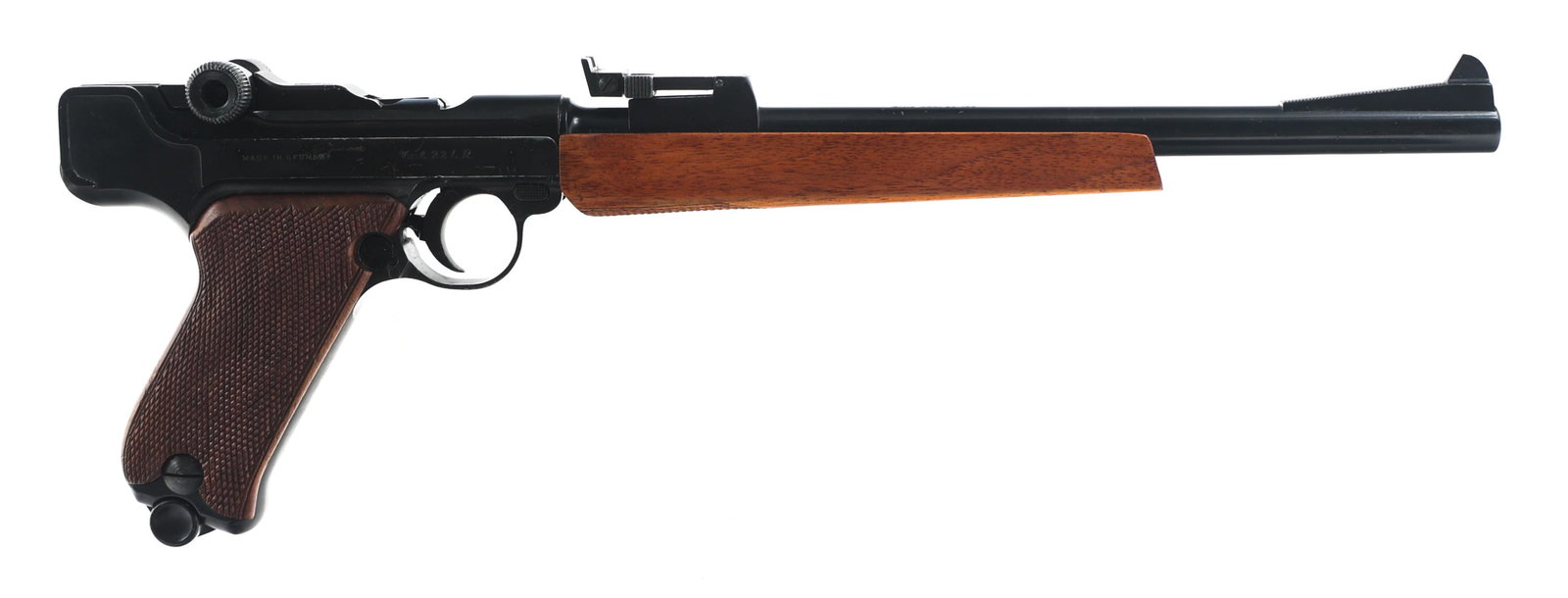 ERMA MODEL ET-22 NAVY 22 LR CALIBER PISTOL: ERMA MODEL ET-22 NAVY 22 LR CALIBER PISTOL Erma Model ET-22 Navy 22 LR caliber pistol. No import marks. Blued finish. Fixed front sight. Adjustable rear sight. Checkered wood grips. One magazine. | Ca
