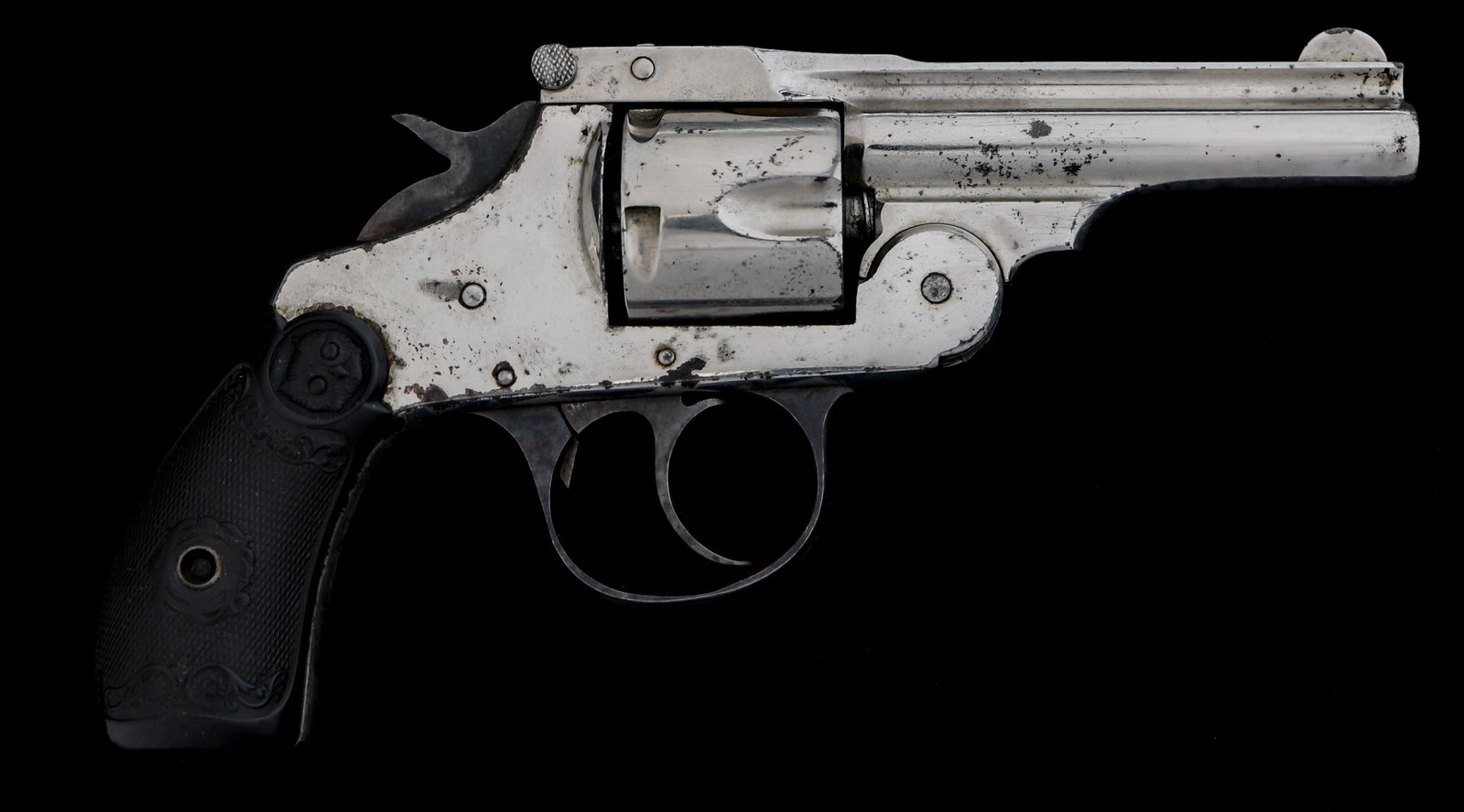 IVER JOHNSON 2nd MODEL TOP BREAK .38 S&W REVOLVER: IVER JOHNSON 2nd MODEL TOP BREAK .38 S&W REVOLVER Iver Johnson 2nd Model top break .38 S&W caliber double action revolver. "Iver Johnson Arms & Cycle Works" marked on the sight rib. Nickel plate finis