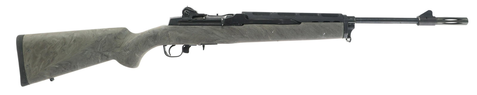 RUGER MODEL MINI 14 .223 REM CALIBER RIFLE: RUGER MODEL MINI 14 .223 REM CALIBER RIFLE 1981 Ruger Model Mini14 .223 REM caliber semi automatic rifle. Blued finish. Hogue Over Mold stock. Adjustable rear sight. Flash hider. No magazine. | Calibe