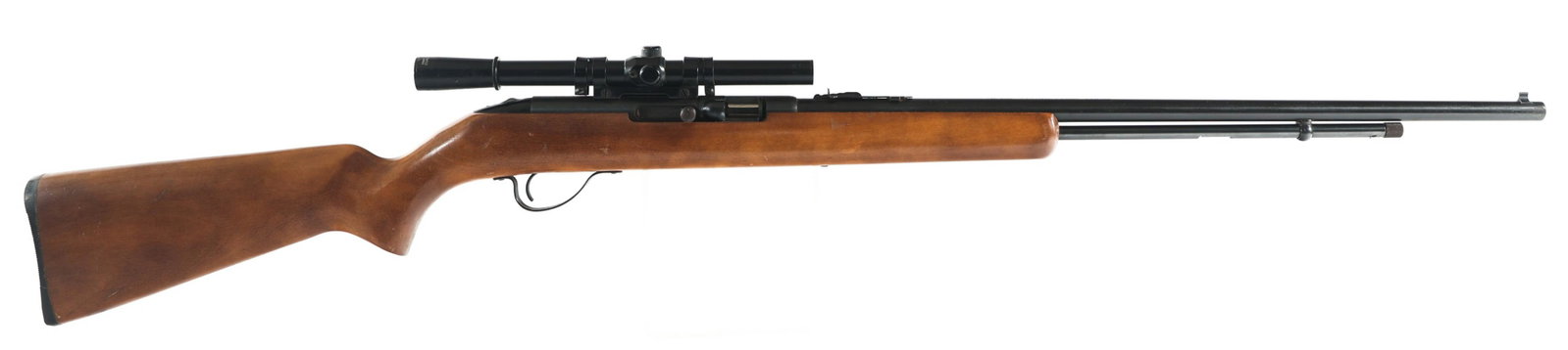 SAVAGE SPRINGFIELD MODEL 187J .22 CALIBER RIFLE: SAVAGE SPRINGFIELD MODEL 187J .22 CALIBER RIFLE Savage Arms Springfield Model 187J .22 S-L-LR caliber semi automatic rifle. Blue finish. Hardwood stock. Adjustable rear sight. Mounted Tasco 4x15 scope