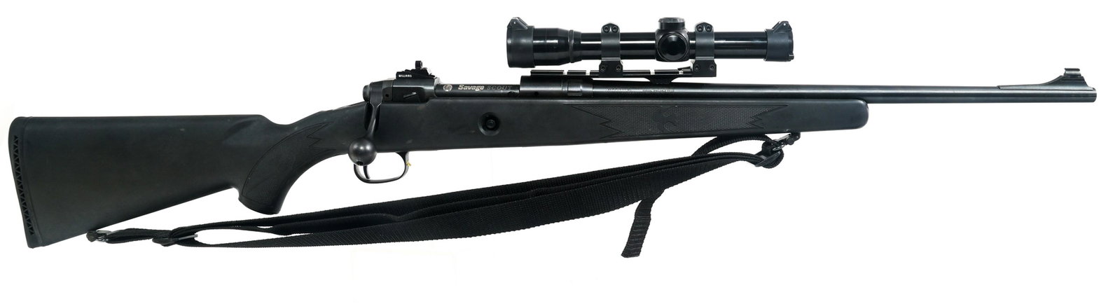 SAVAGE MODEL 10 .308 WIN CALIBER BOLT ACTION RIFLE: SAVAGE MODEL 10 .308 WIN CALIBER BOLT ACTION RIFLE Savage model 10 .308 Winchester caliber bolt action rifle. Black finish. Blade front sight. Williams adjustable rear sight. Burris 2 3/4x scope on QD