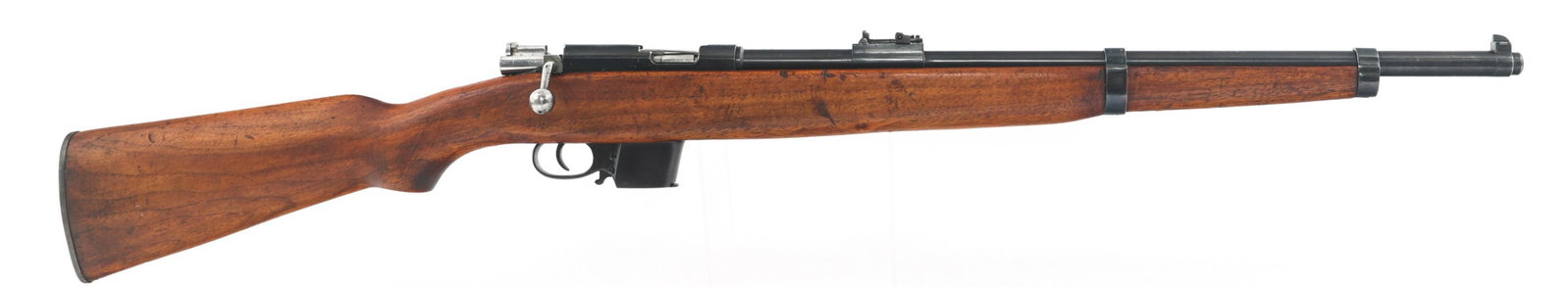 SPANISH GAZTANAGA DESTROYER 9mm LARGO CARBINE: SPANISH GAZTANAGA DESTROYER 9mm LARGO CARBINE Spanish Gaztanaga Destroyer 9x23mm Largo caliber bolt action carbine. Receiver stamped with Destroyer trade mark logo. Bolt stamped "20". C.A.I. import ma