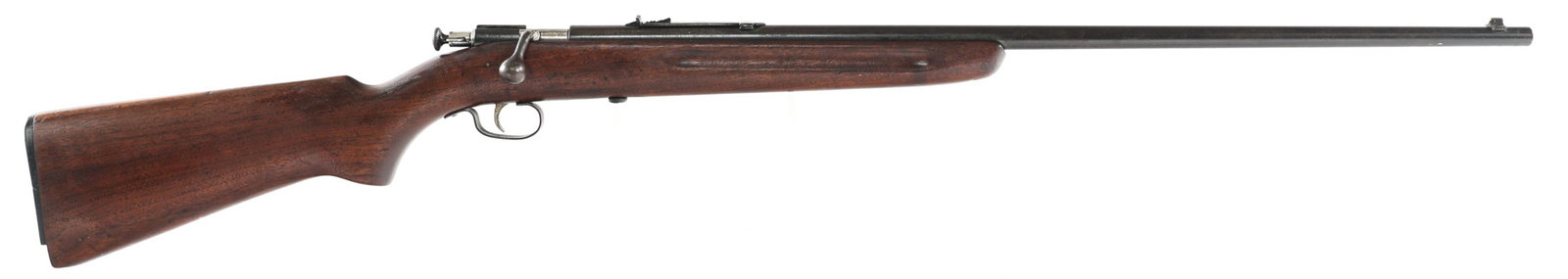 WINCHESTER MODEL 67 .22 S-L-LR CALIBER RIFLE: WINCHESTER MODEL 67 .22 S-L-LR CALIBER RIFLE Winchester Model 67.22 S-L-LR bolt action single shot rifle. Blued finish. Walnut stock. Adjustable rear sight. | Caliber / Ga 22 S-L-LR | Barrel Length 27