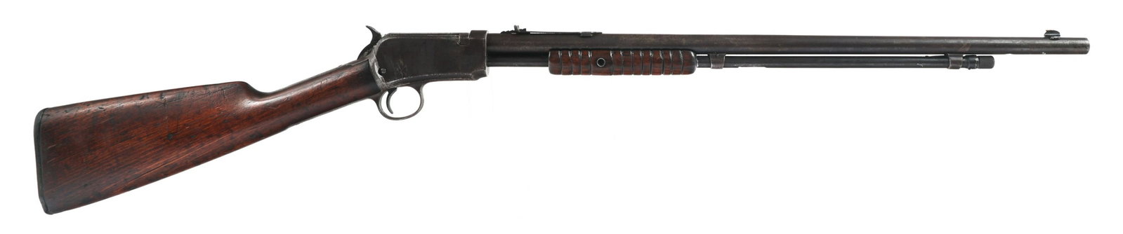 1916 WINCHESTER MODEL 1906 .22 CALIBER RIFLE: 1916 WINCHESTER MODEL 1906 .22 CALIBER RIFLE 1916 Winchester Model 1906 .22 S-L-LR caliber pump action rifle. Blued finish. Wood stock and fore grip. 21.5" round Mossberg Model 46M barrel. | Caliber /