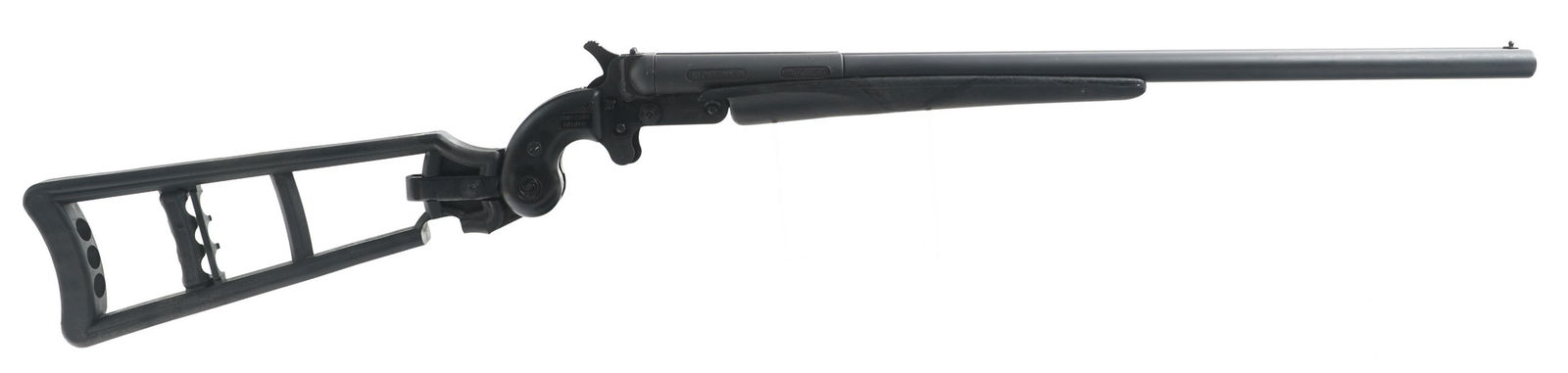 COBRAY MODEL DS 410 DOUBLE BARREL SHOTGUN: COBRAY MODEL DS 410 DOUBLE BARREL SHOTGUN Cobray Model DS 410 folding stock double barrel shotgun. Matte black finish. Fixed sights. Barrel selector on hammer. Composite grips. Folding composite stock