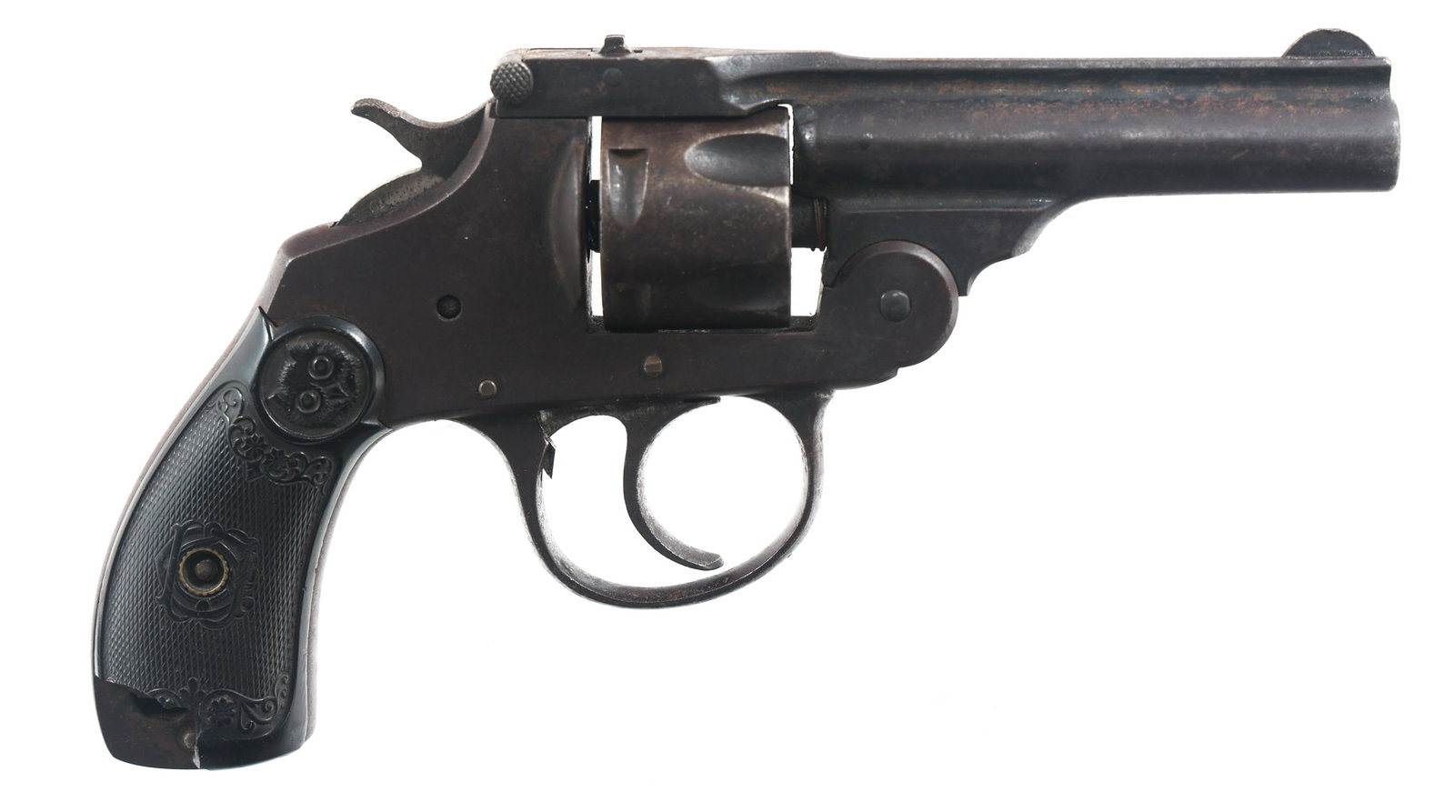 IVER JOHNSON 2nd MODEL TOP BREAK .32 S&W REVOLVER: IVER JOHNSON 2nd MODEL TOP BREAK .32 S&W REVOLVER Iver Johnson Arms & Cycle Works Safety Automatic Second Model .32 caliber double action revolver. Blued finish. Hard rubber grips with Iver Johnson lo
