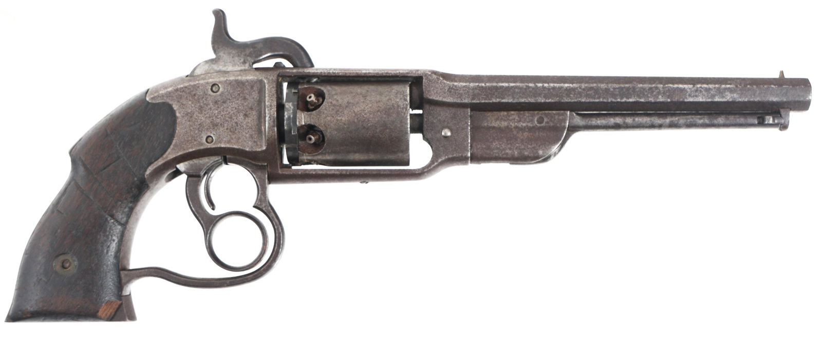 SAVAGE MODEL 1861 NAVY .36 CALIBER DA REVOLVER: SAVAGE MODEL 1861 NAVY .36 CALIBER DA REVOLVER US Civil War Savage North's Patent Model 1861 Navy .36 caliber double action percussion revolver. Savage manufacturer mark on top strap. Brass front sigh