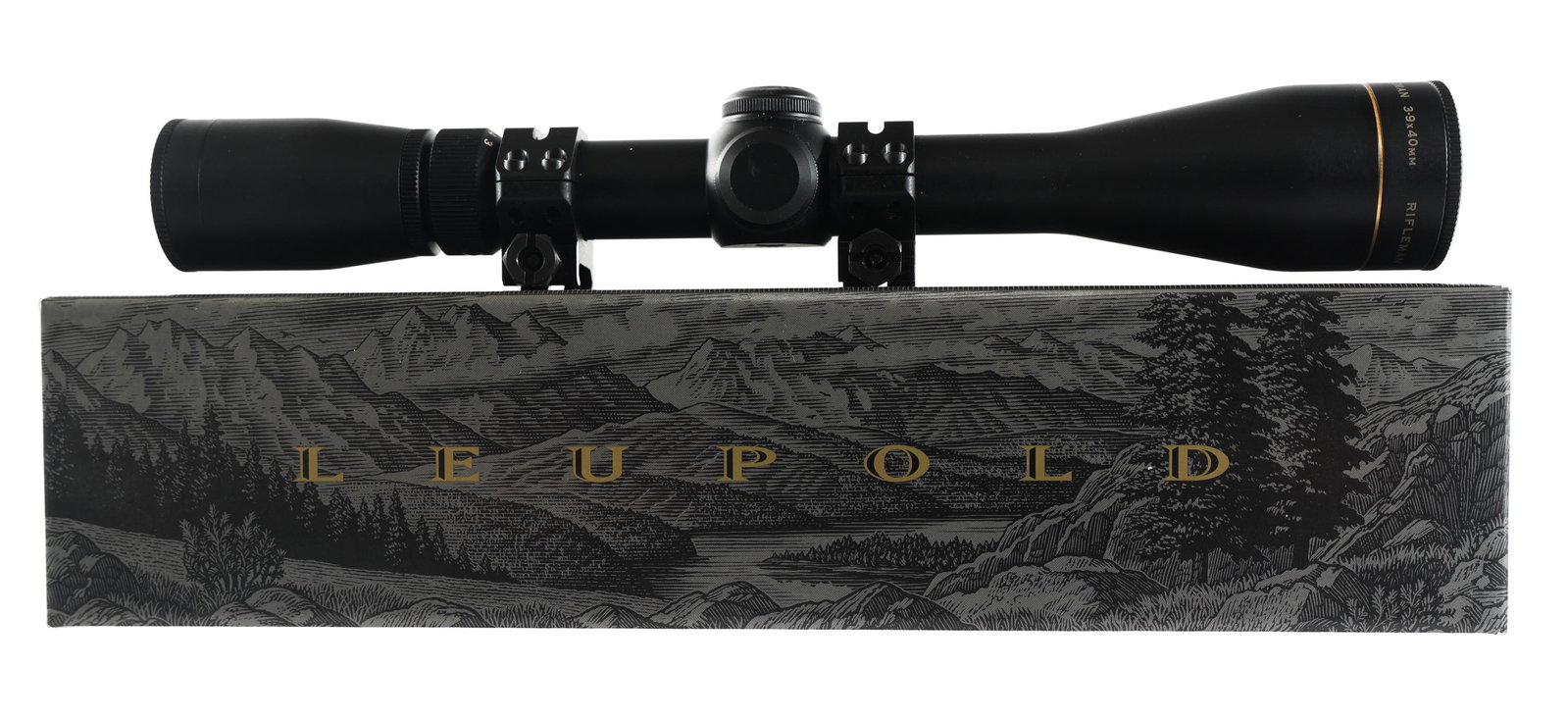 LEUPOLD RIFLEMAN 3-9X40mm WIDE DUPLEX SCOPE BLACK: LEUPOLD RIFLEMAN 3-9X40mm WIDE DUPLEX SCOPE BLACK Leupold Model Rifleman 3-9x40mm Wide Duplex rifle scope. Matte black. 1" scope rings. Metal lens covers. Instructions. Leupold cardboard box.