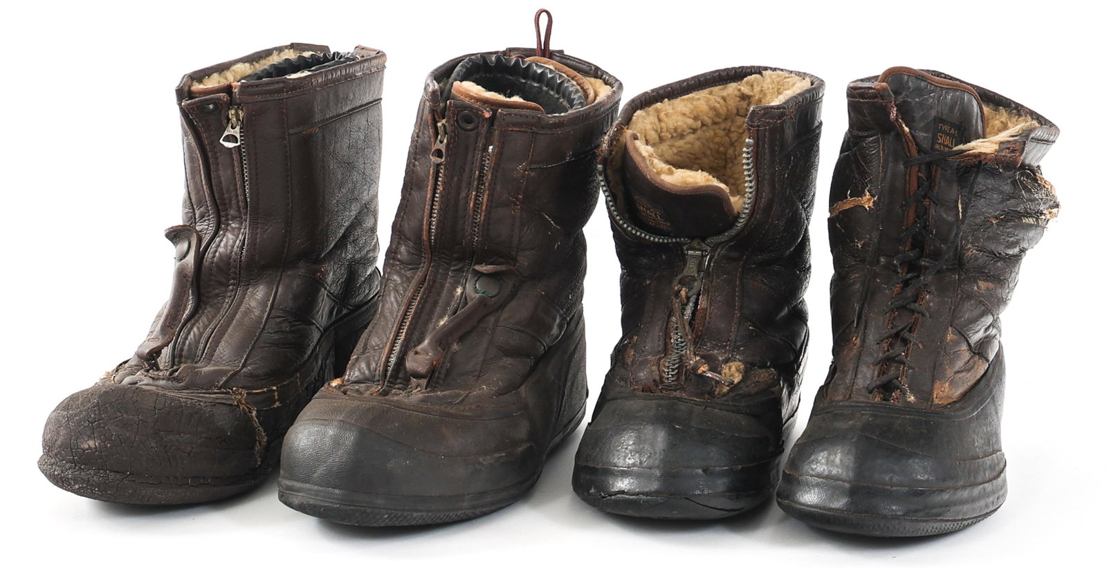 WWII US ARMY AAF & NAVY FLIGHT BOOTS LOT OF 2: WWII US ARMY AAF & NAVY FLIGHT BOOTS LOT OF 2 Lot of 2 US Army Air force and Navy Flight Boots. (1) Pair of "Type A-6" US Army Air force flight boots. (1) Pair of "M380B" US Navy flight boots. Size: s