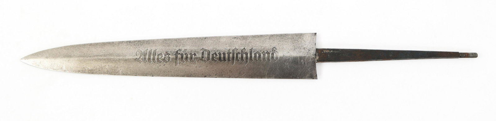 WWII GERMAN SA DRESS DAGGER BLADE: WWII GERMAN SA DRESS DAGGER BLADE WWII German SA Dress Dagger Blade. Double edged, bright blade. Acid etched motto " Alles Fur Deutschland ". Maker marked by J.P Sauer & Sohn. Blade only. Blade Length