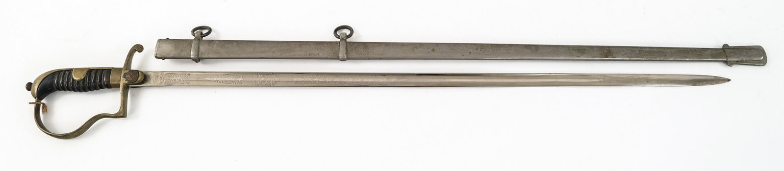 COLD WAR VENEZUELA MILITARY SCHOOL SWORD: COLD WAR VENEZUELA MILITARY SCHOOL SWORD Cold War Venezuela Military School sword. Single edged bright blade with fuller. Double acid etched with light grey background. "Escuela Militar" on one side a