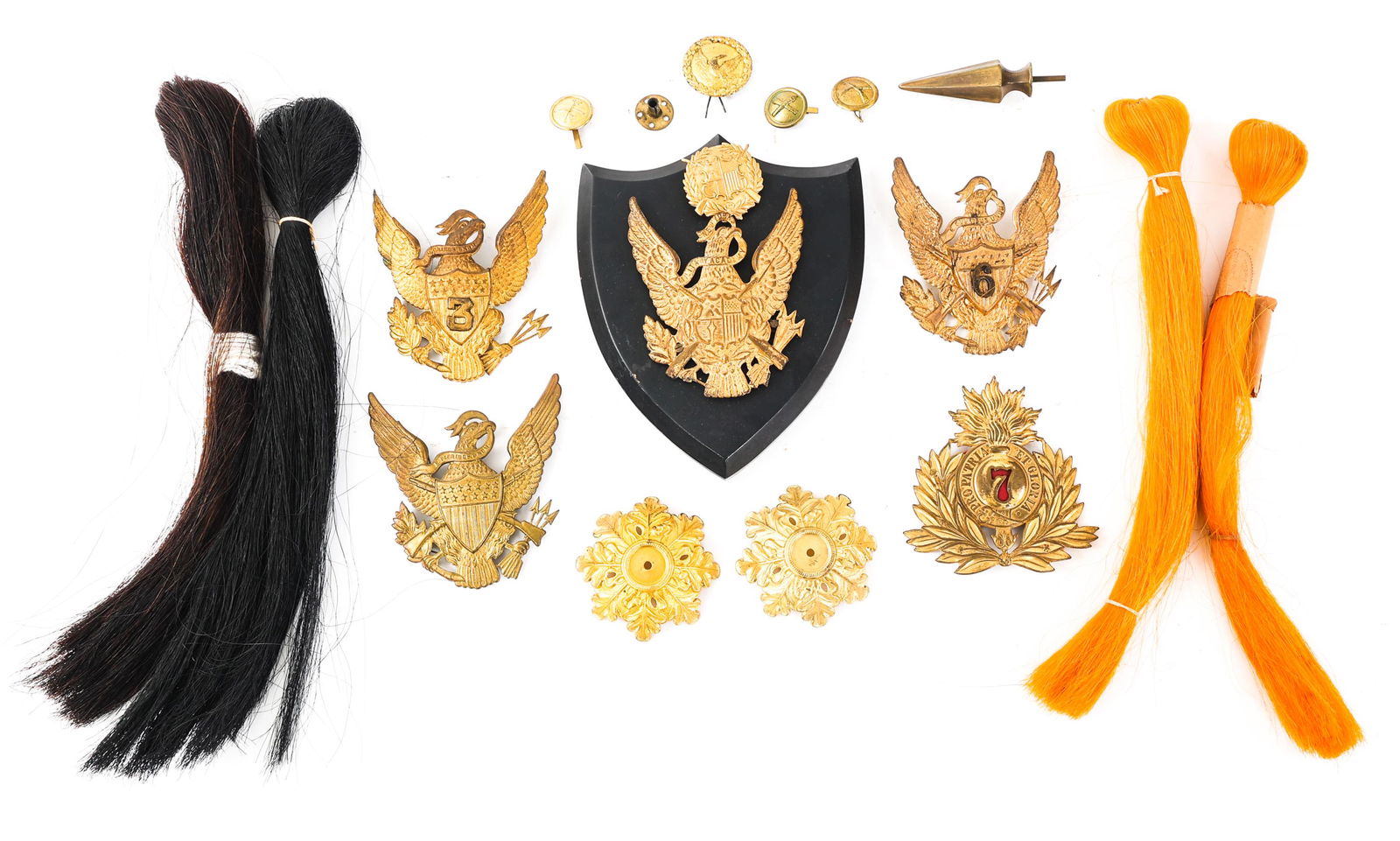 INDIAN WARS US ARMY SPIKE HELMET REPLACEMENT PARTS: INDIAN WARS US ARMY SPIKE HELMET REPLACEMENT PARTS Indian Wars US Army M1881 Spike Helmet Replacement parts. Eagle front plates, Spikes; Side buttons and Cavalry & Corps of Engineers Horsehair.