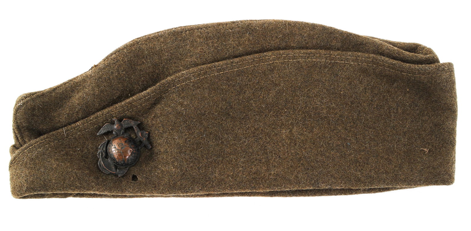 WWI USMC GARRISON CAP WITH PATTERN 1892 EGA: WWI USMC GARRISON CAP WITH PATTERN 1892 EGA WWI US Marine Corps AEF Wool Garrison cap with 1892 Pattern EGA.