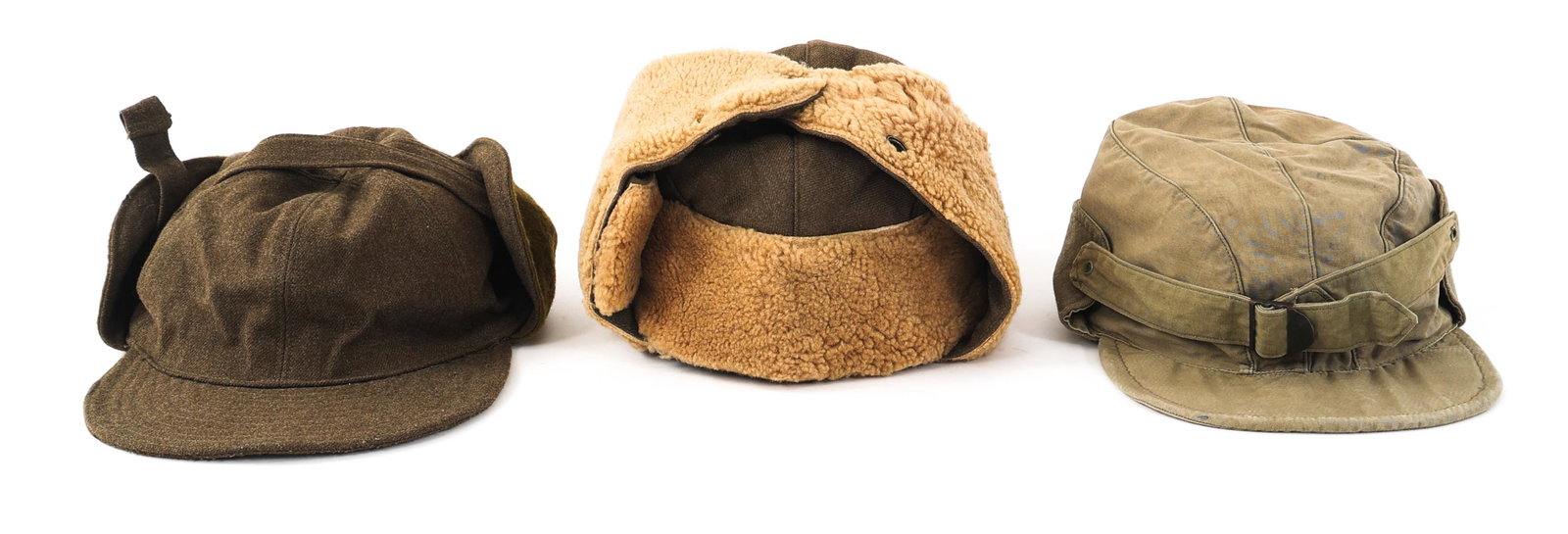 WWII US ARMY / AAF & MOUNTAIN TROOPS HEADGEAR LOT: WWII US ARMY / AAF & MOUNTAIN TROOPS HEADGEAR LOT Lot of 3 WWII US Army Headgear. (1) WWII US Army P42 mountain troop ski cap. Size 7. (1) WWII US AAF wool aircrew cap type D-1. Size XLarge. (1) WWII 