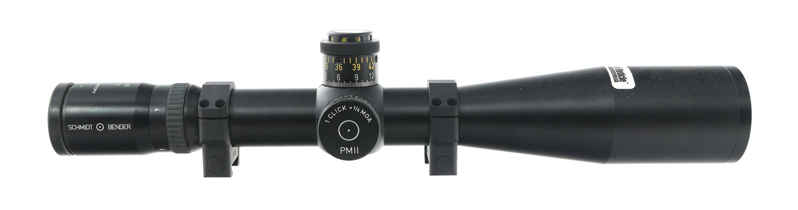 SCHMIDT & BENDER PM-II 4-16X50 RIFLE SCOPE: SCHMIDT & BENDER PM-II 4-16X50 RIFLE SCOPE Schmidt & Bender Model PM-II (Police Marksman) 4-16x50 rifle scope. Adjustable eye relief. Reticle position 1. Focal plane.