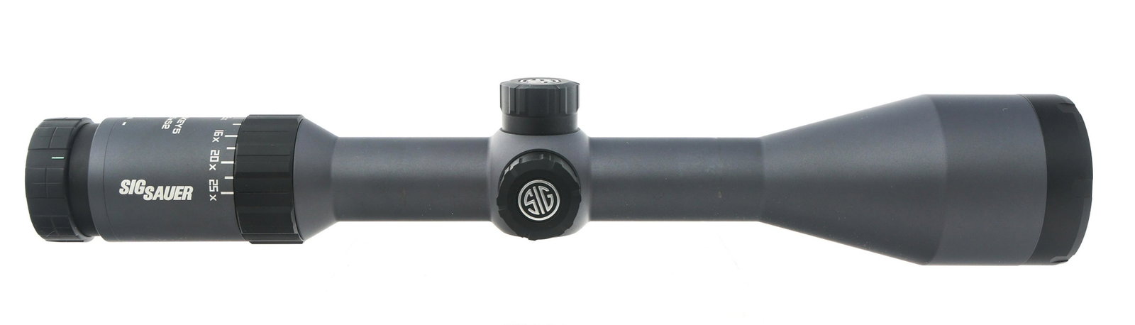SIG SAUER MODEL WHISKEY 5 5-25x52mm RIFLE SCOPE: SIG SAUER MODEL WHISKEY 5 5-25x52mm RIFLE SCOPE Sig Sauer Model Whiskey 5 5-25x52mm rifle scope. Duplex reticle. Illuminated dot. Scope cover.