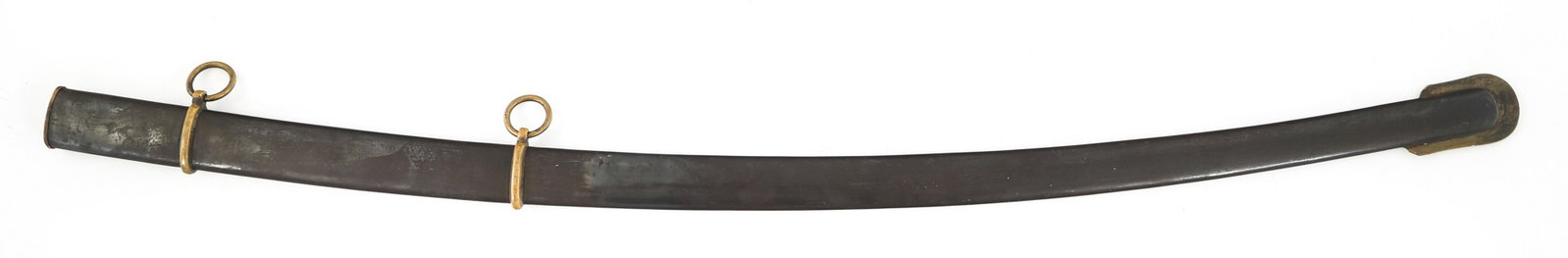 CIVIL WAR ERA CAVALRY SABER SCABBARD: CIVIL WAR ERA CAVALRY SABER SCABBARD Civil War Era Cavalry Saber Scabbard. Two ring. Brown painted steel scabbard with brass fittings. No visible stamps or markings. | Total Length: 36 1/2"