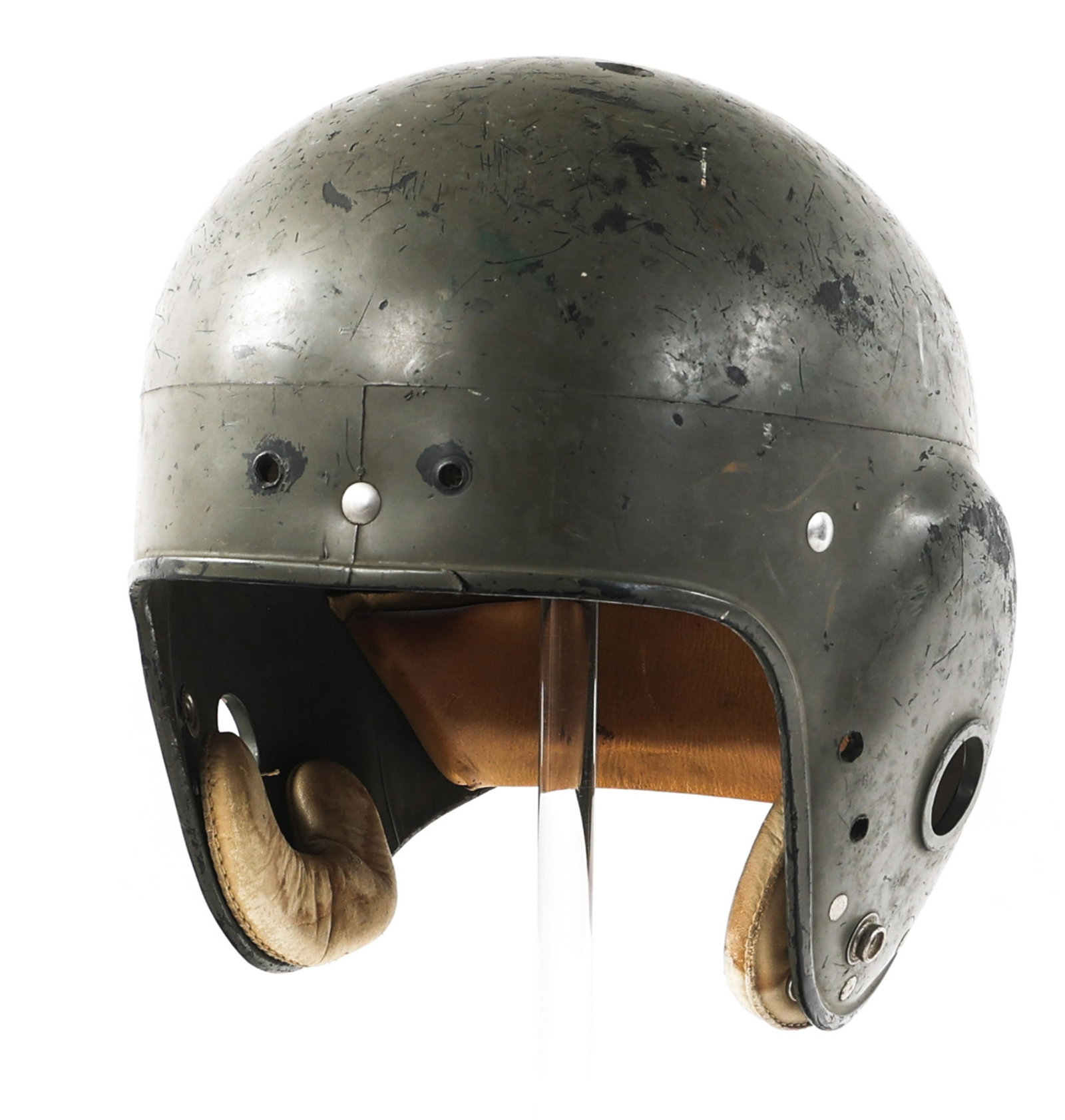 WWII - COLD WAR US WILSON TRAINING AIRBORNE HELMET: WWII - COLD WAR US WILSON TRAINING AIRBORNE HELMET WWII - Cold War US Airborne and Tanker Wilson Training Football Helmet. Worn by airborne and tanker troops during training exercises. Hard plastic co