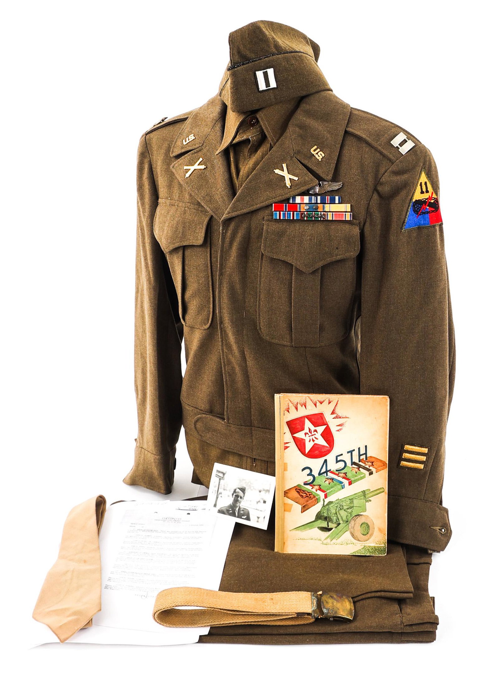 WWII US ARMY ARTILLERY AIR LIAISON PILOT UNIFORM: WWII US ARMY ARTILLERY AIR LIAISON PILOT UNIFORM WWII US Army Artillery Air Liaison Pilot Uniform Grouping. Named to Captain Allen T. Connor, O-0465107. He served in the Headquarters Battery of the 34