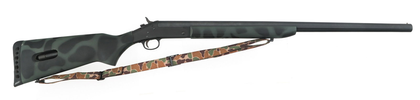 NEW ENGLAND FIREARMS MODEL SB4 10 GA SHOTGUN: NEW ENGLAND FIREARMS MODEL SB4 10 GA SHOTGUN New England Arms Model SB4 Mag 10 gauge single shot shotgun. 3 1/2" shell. Full Choke. Blued finish. Composite stocks. Adjustable rear sight. Rubber recoil
