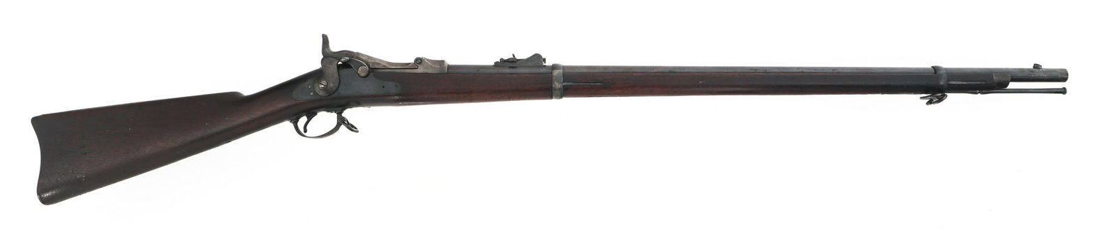 US SPRINGFIELD MODEL 1873 45-70 CAL TRAPDOOR RIFLE: US SPRINGFIELD MODEL 1873 45-70 CAL TRAPDOOR RIFLE US Springfield Model 1873 .45-70 caliber trap door rifle. Side plate stamped "US Springfield" with and eagle. Trap door stamped "US Model 1873". Stoc
