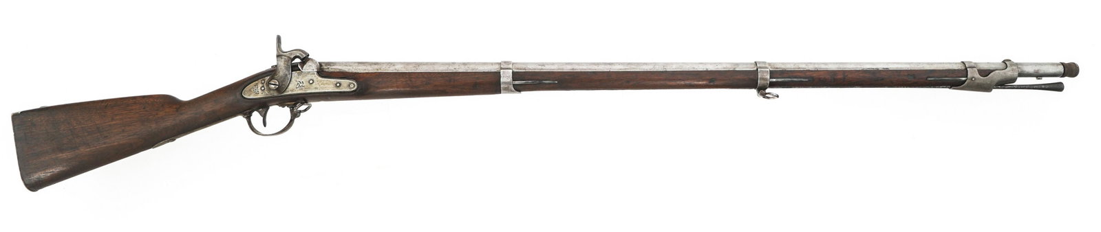 US SPRINGFIELD MODEL 1842 69 CAL PERCUSSION MUSKET: US SPRINGFIELD MODEL 1842 69 CAL PERCUSSION MUSKET US Springfield Model 1842 .69 caliber percussion musket. 42" round barrel stamped "V, P," eagle head, and "4" on the left side. Breech plug tang is d