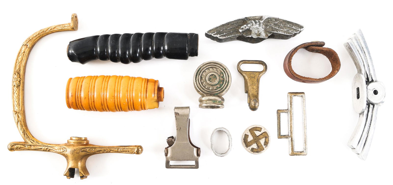 WWII GERMAN DAGGER PARTS & ACCOUTREMENTS: WWII GERMAN DAGGER PARTS & ACCOUTREMENTS WWII German Dagger Parts and Accoutrements. Includes Teno pommel, crossguards, grips, hanger parts and more.