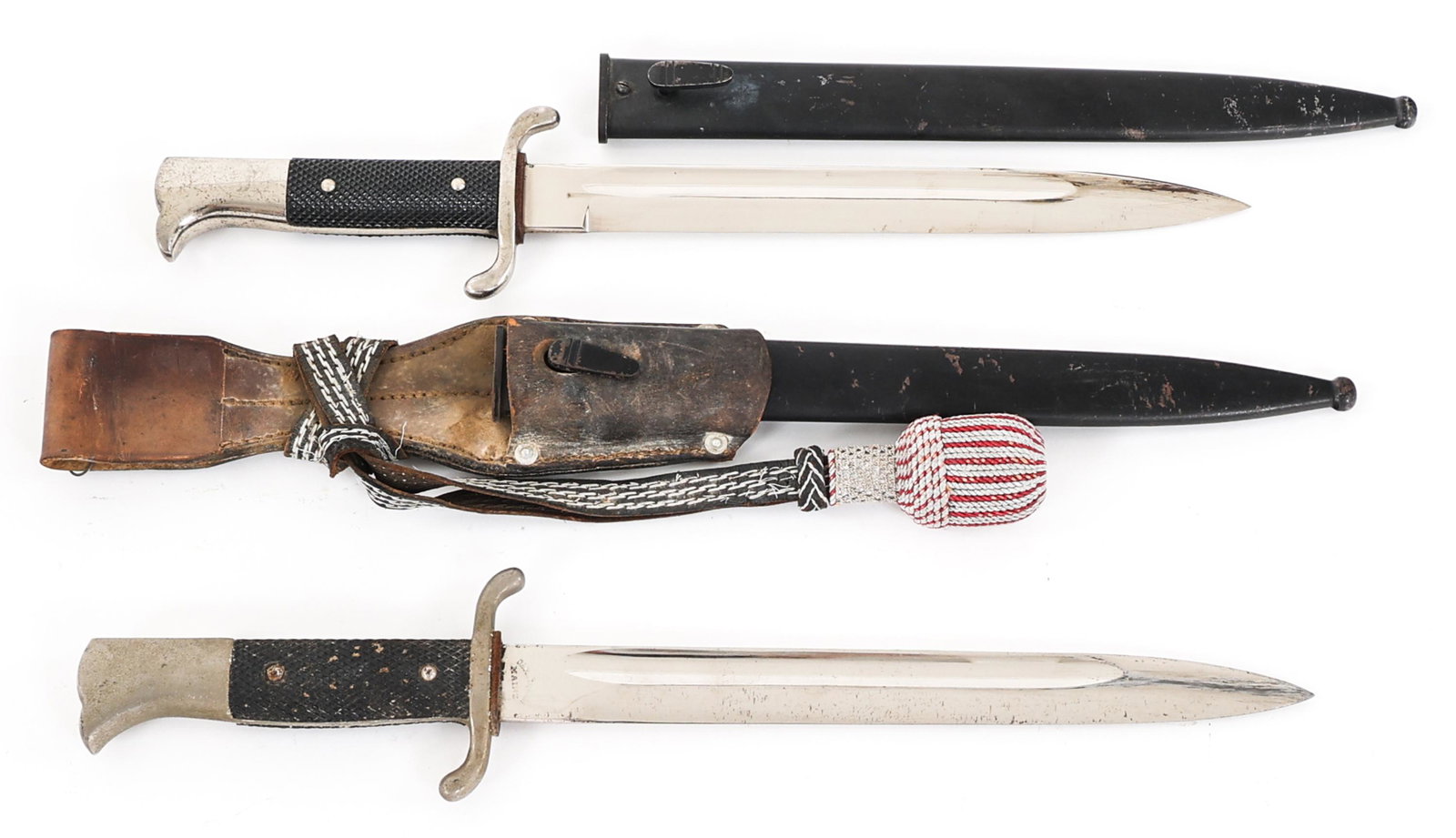 WWII GERMAN FIRE POLICE K98 DRESS BAYONET LOT OF 2: WWII GERMAN FIRE POLICE K98 DRESS BAYONET LOT OF 2 Lot of 2 WWII German Fire Police K98 Dress Bayonets. (1) Fire Police K98 Dress Bayonet. Single edged, bright blade with fuller. Maker marked by Carl 