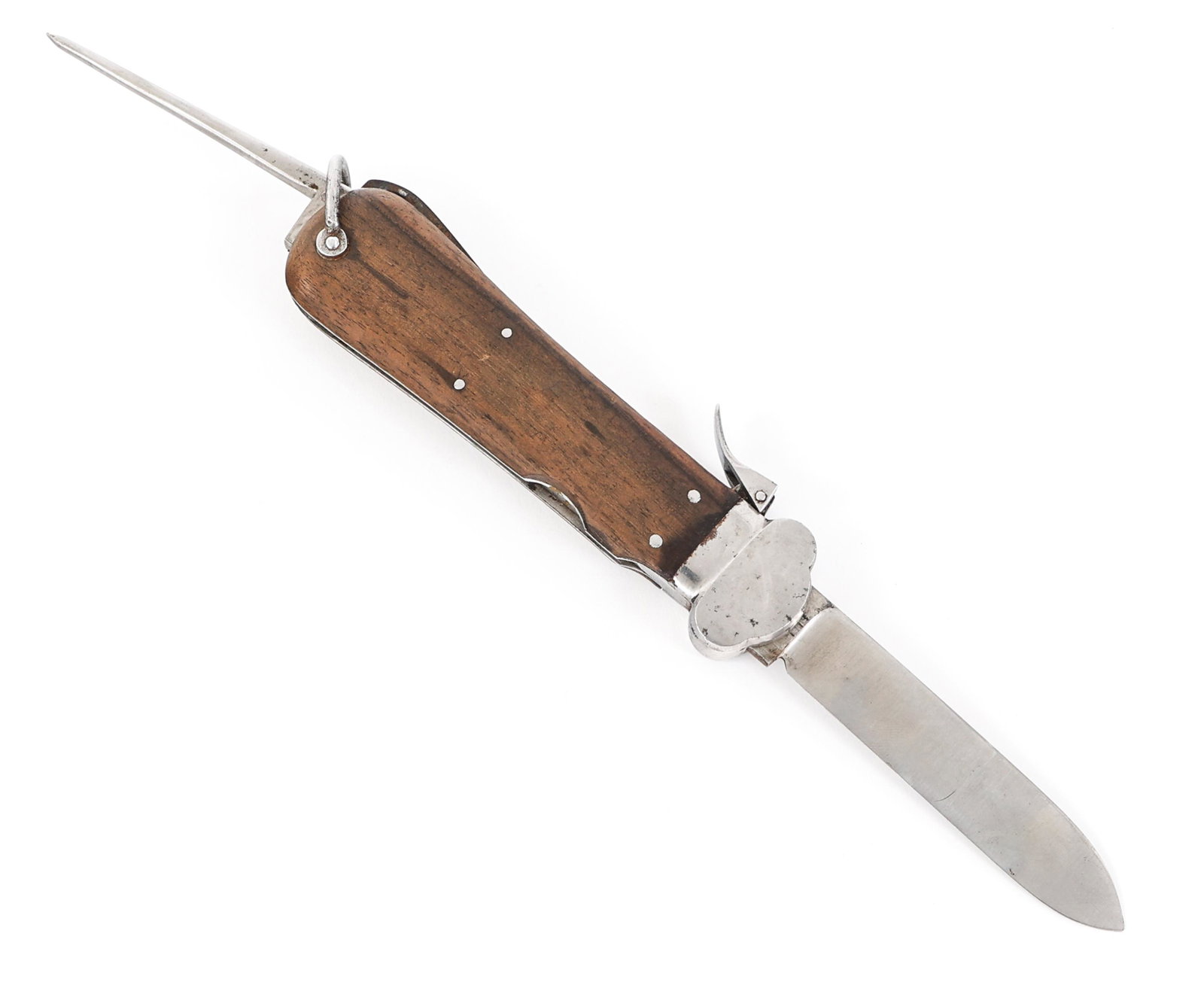 WWII GERMAN PARATROOPER GRAVITY KNIFE WEYERSBERG: WWII GERMAN PARATROOPER GRAVITY KNIFE WEYERSBERG WWII German Paratrooper Gravity Knife. Single edged, stainless steel blade. Maker mark by Paul Weyersberg and "Rostfrei" acid etched into the blade. Wo