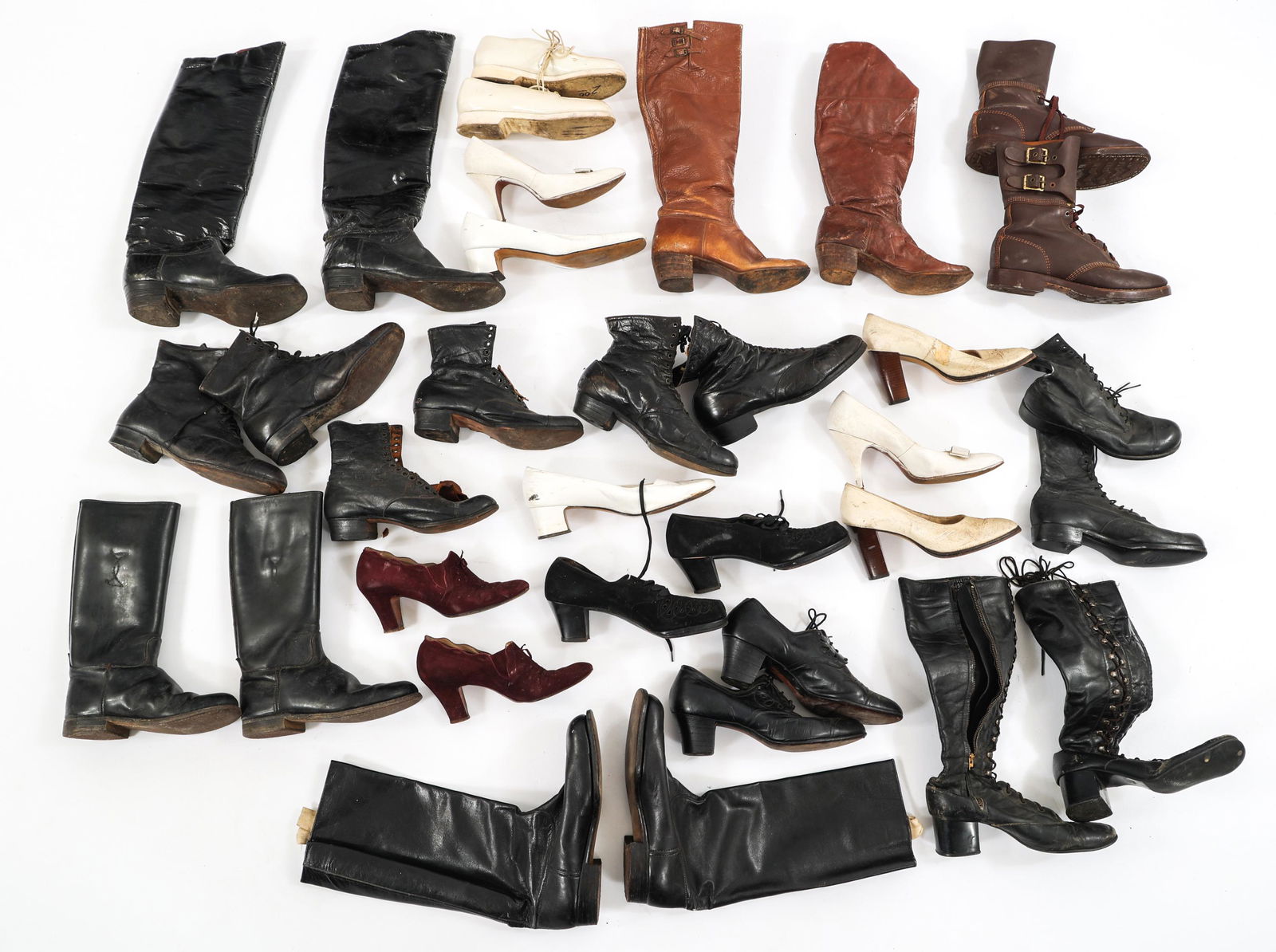 WWII GERMAN / US LEATHER BOOTS & HEELS: WWII GERMAN / US LEATHER BOOTS & HEELS WWII German / US Leather Boots and Nurse Heels. Size: Small - Medium