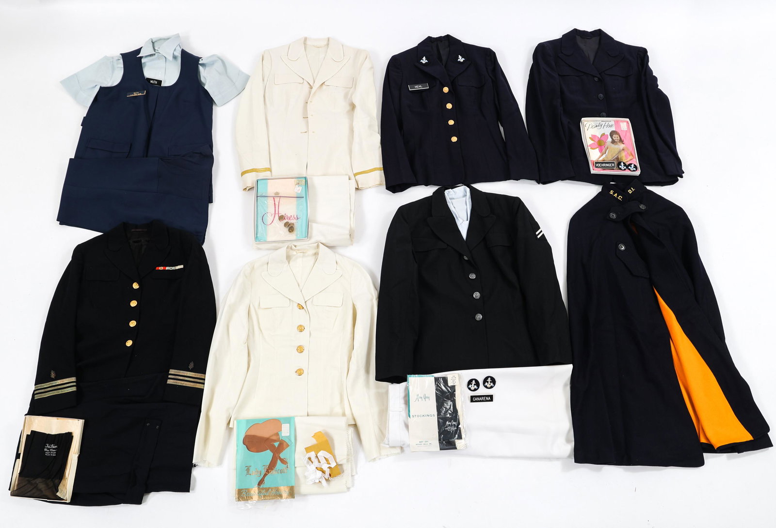 WWII - COLD WAR US WAVES / C.G. & NURSE UNIFORMS: WWII - COLD WAR US WAVES / C.G. & NURSE UNIFORMS Lot of Assorted WWII - Cold War US WAVES, Coast Guard, & Nurse Womens Uniform Items. Includes various tunics, shirts, coats, slacks, skirts, stockings,