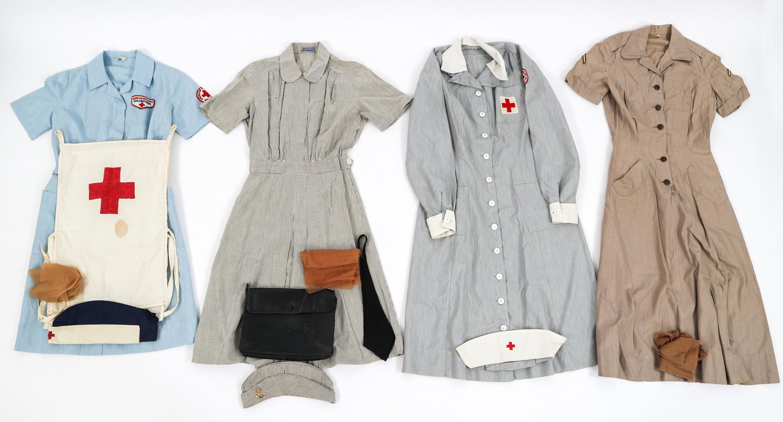 POST WWII US ARMY / NAVY & ARC HOSPITAL UNIFORMS: POST WWII US ARMY / NAVY & ARC HOSPITAL UNIFORMS Post WWII US Army, Navy Waves and American Red Cross Female Hospital Uniforms. (1) American Red Cross Volunteer Uniform. Blue dress with ARC volunteer 